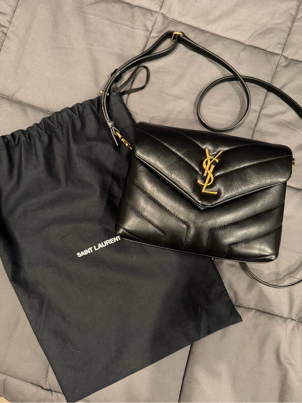 Saint Laurent Black Quilted Envelope Crossbody with Gold YSL Logo